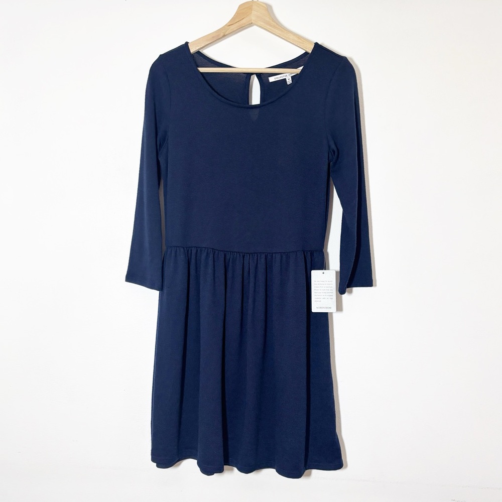 NWT Collective Concepts A-Line Dress 3/4 Sleeves Navy Sz M